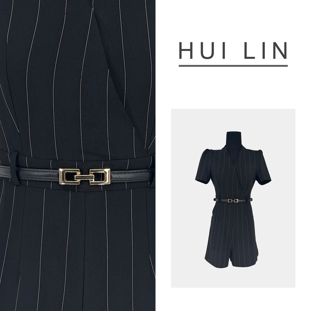 【夏季新款】时尚显瘦短袖竖条纹短款连体裤【25525】