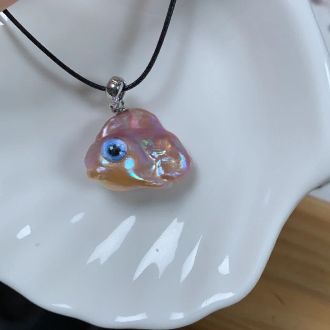 粉紫鹅吊极光异形巴洛克淡水珍珠吊坠