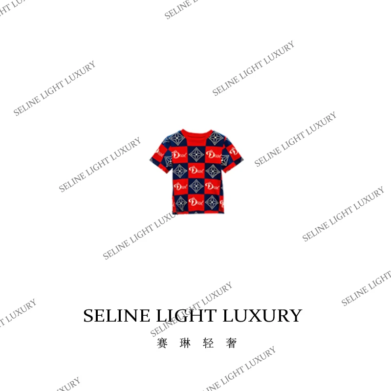 【25C-08】2025 SELINE 春季原创棋盘格撞色时尚百搭圆领短袖T恤