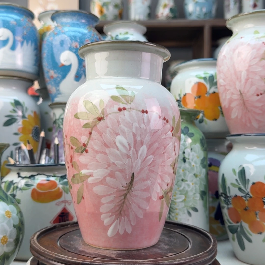 景德镇陶瓷手绘花瓶无孔