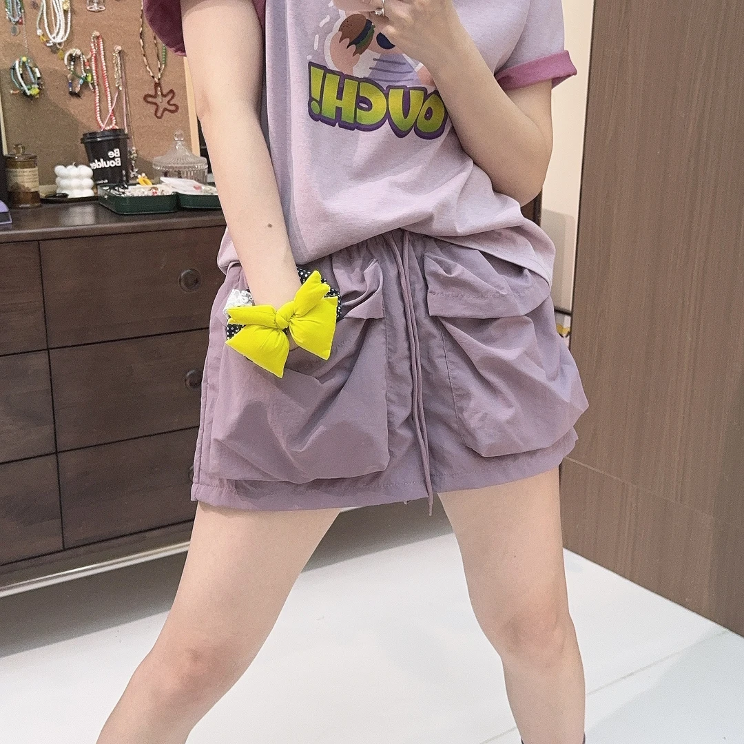 Apr.【面包工装】高腰洋气夏季时尚百搭帅气大口袋松紧腰短裤24F527