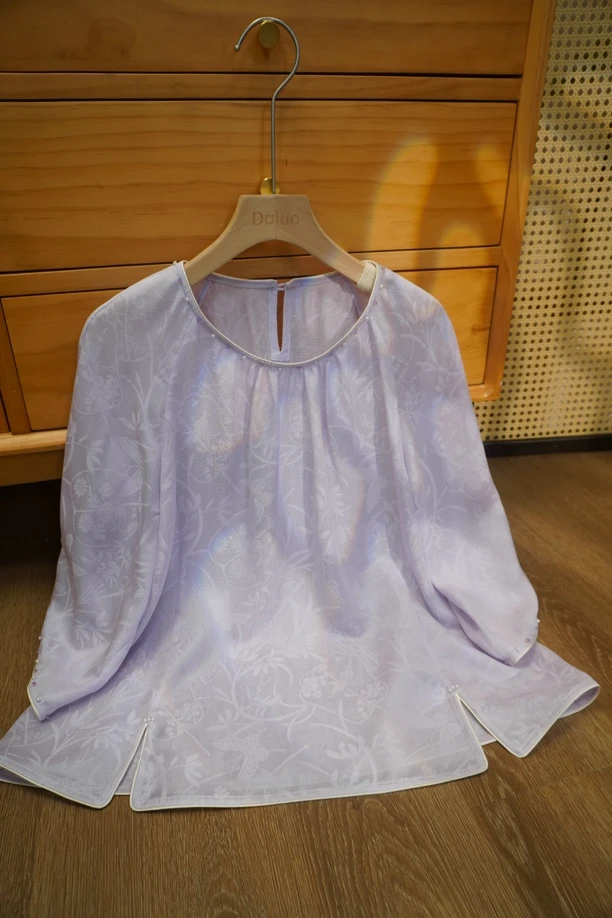 【雪茉】高定重工系列苏州手工罗三经绞罗气质手工钉珠新中式上衣