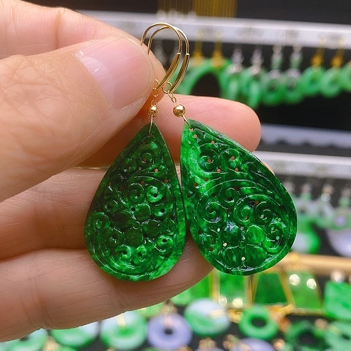 翡翠耳饰18K金镶嵌耳坠