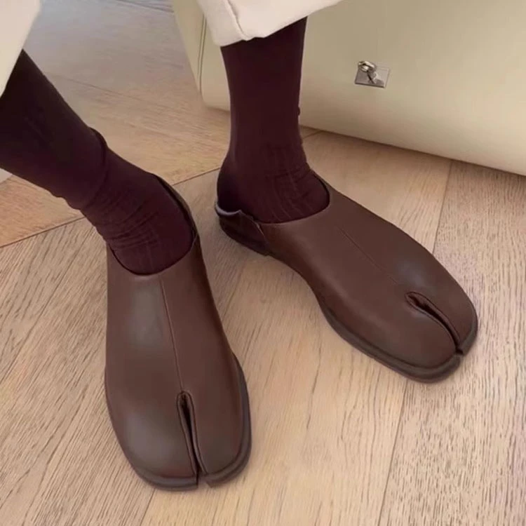 诗歌兰真皮分趾鞋女2025年时尚百搭小皮鞋一脚蹬懒人单鞋16697-1