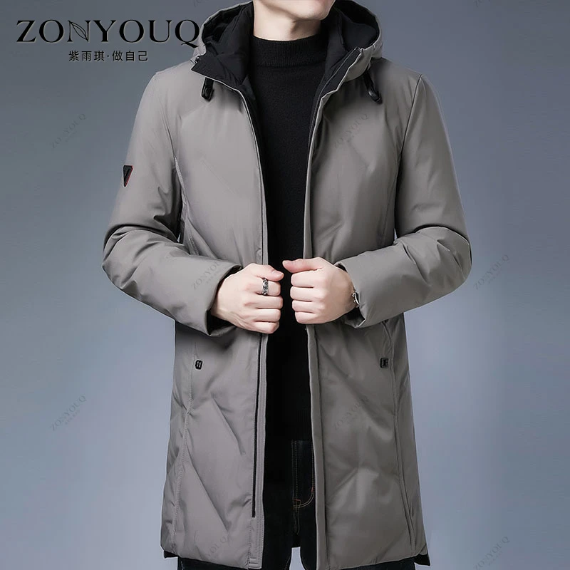 中长款羽绒服男冬季加厚白鸭绒保暖防风连帽商务韩版潮流百搭外套