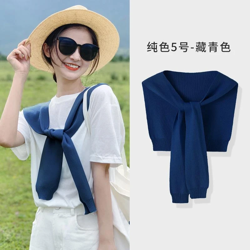 秋冬办公室空调房护肩颈女坎肩高端条纹针织小披肩灰色外搭配裙子