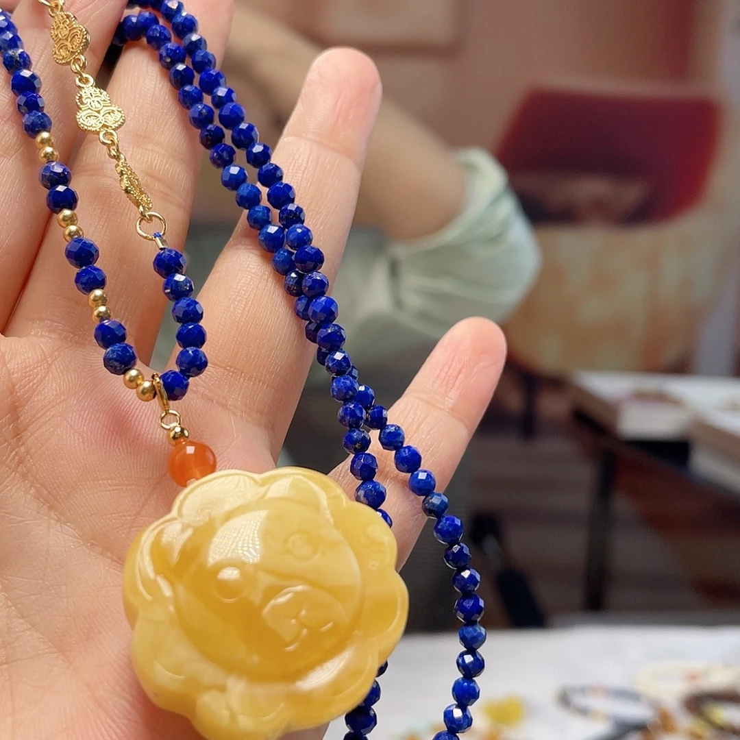 琥珀银S925镀金镶嵌裸石吊坠