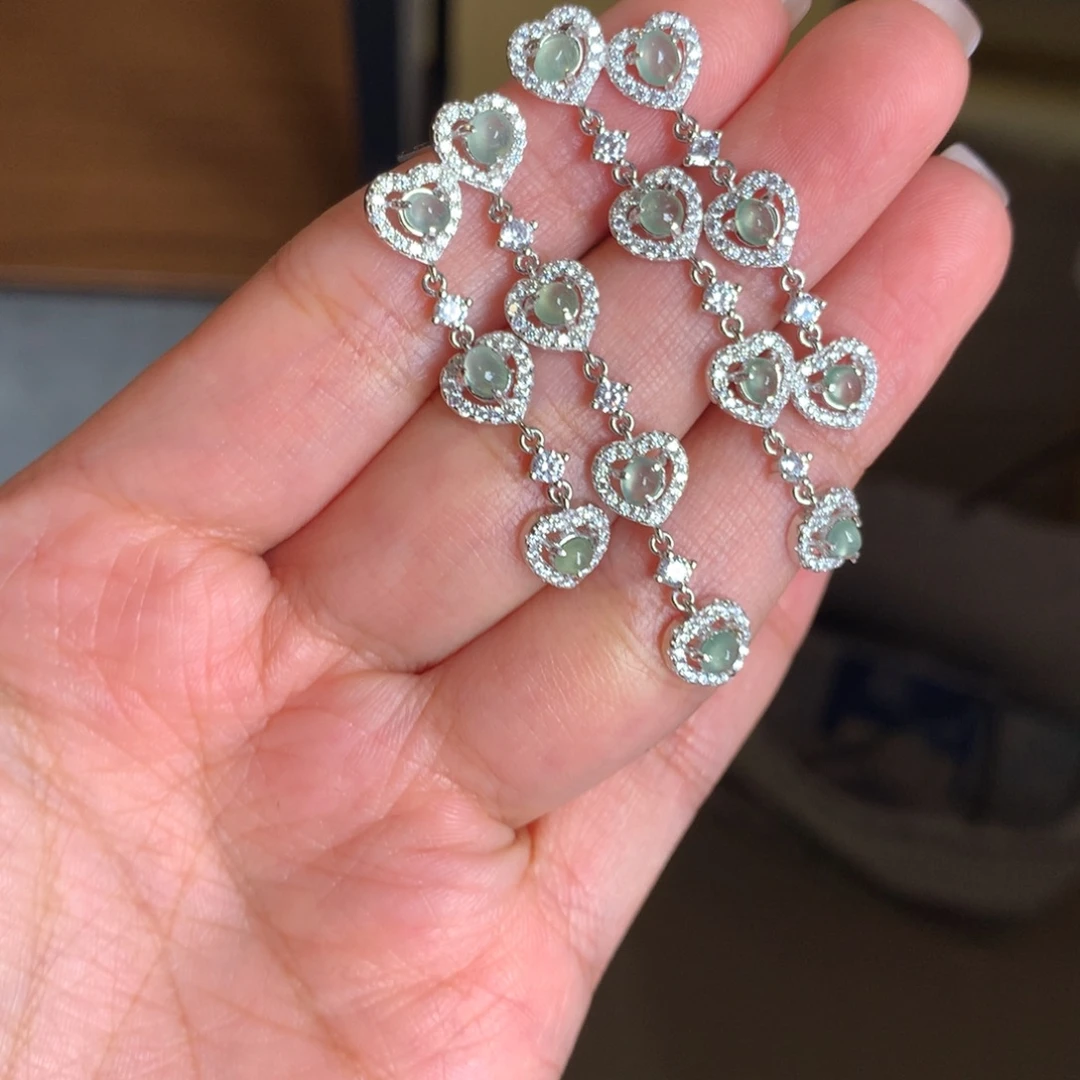 翡翠银S925镶嵌戒指耳钉