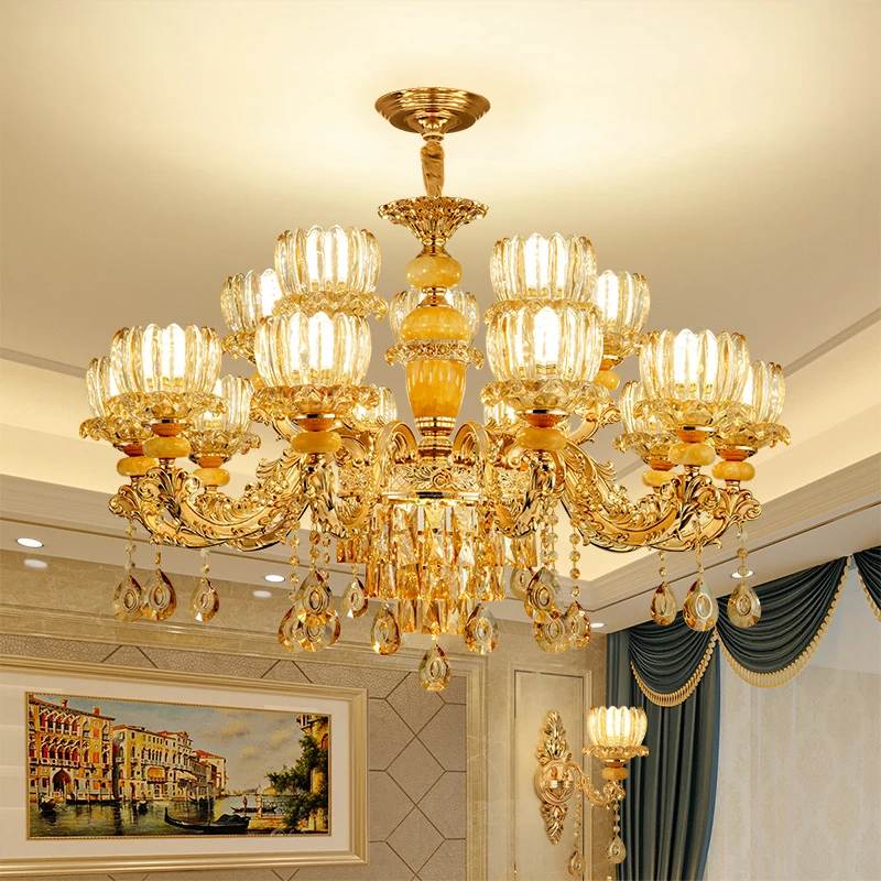 客厅吊灯2024年新款欧式奢华玉石别墅餐厅主卧室水晶家用大厅灯具