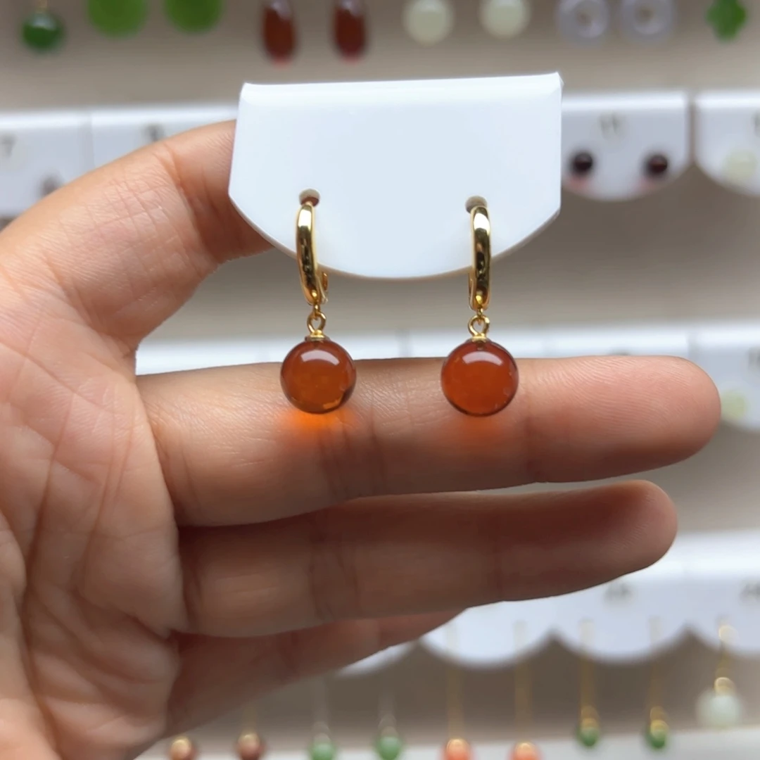 银S925镶嵌血珀耳饰血珀