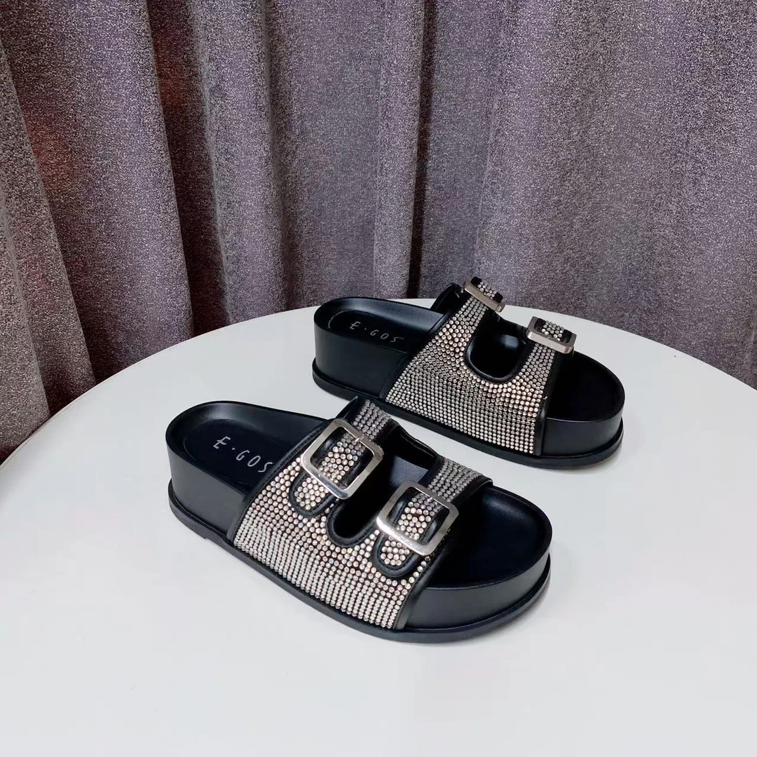 C6074  黑色  夏季时尚2025新款厚底露趾时装拖鞋