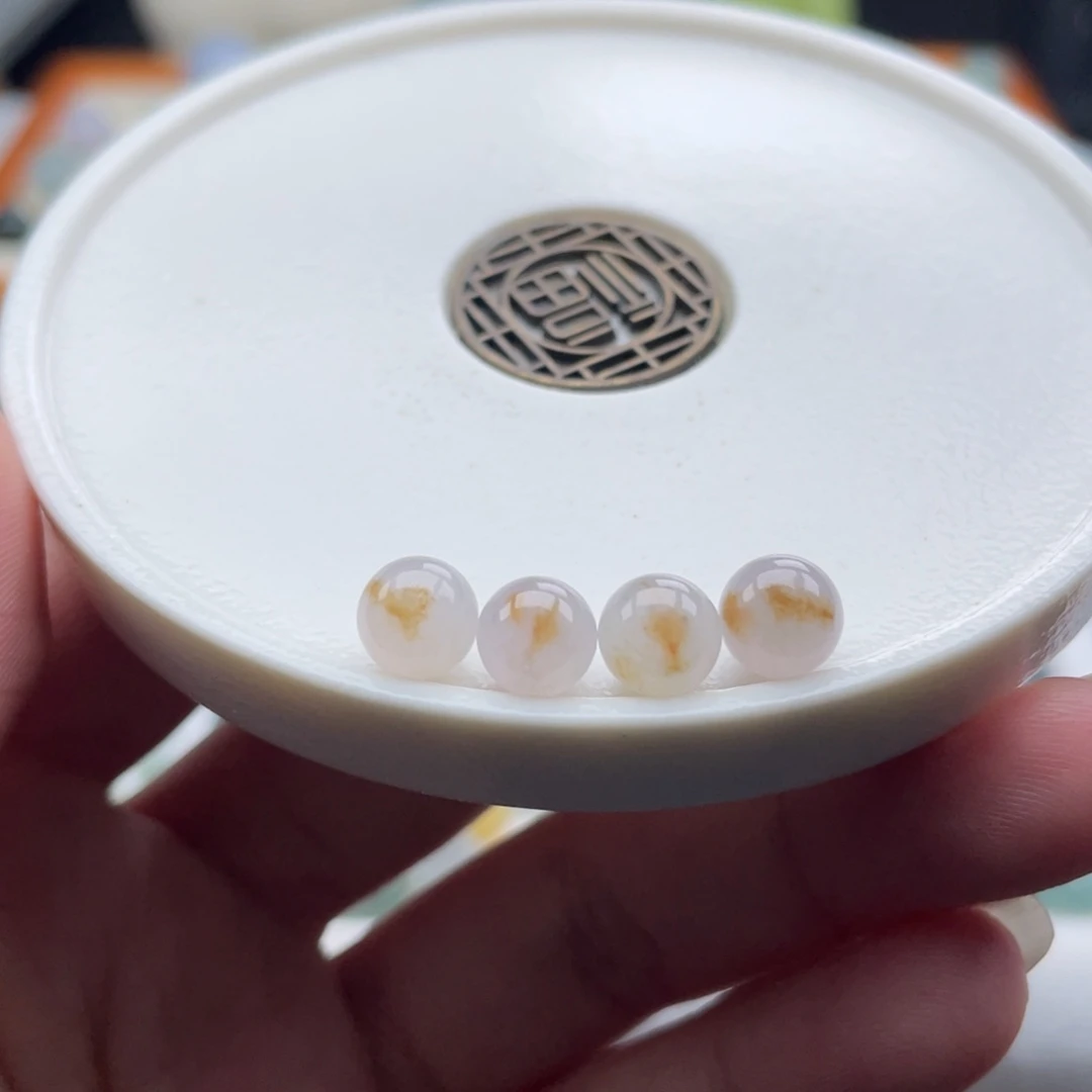 翡翠散珠天然缅甸翡翠a货桂花糕圆珠6.6，单颗价格可选