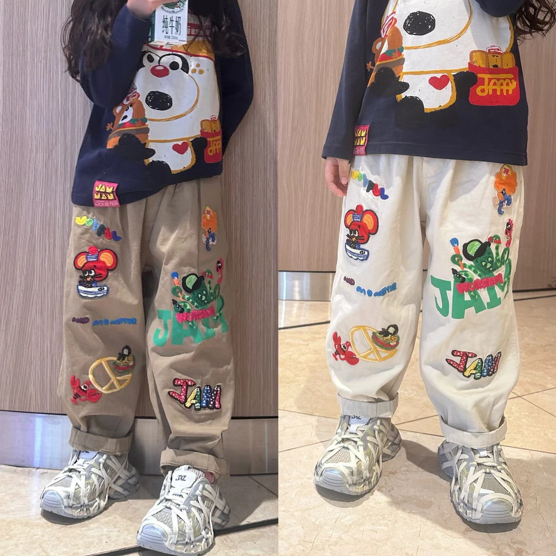 闲闲家秋季新款jam童装日系男女童宝宝长裤重工刺绣儿童休闲裤子