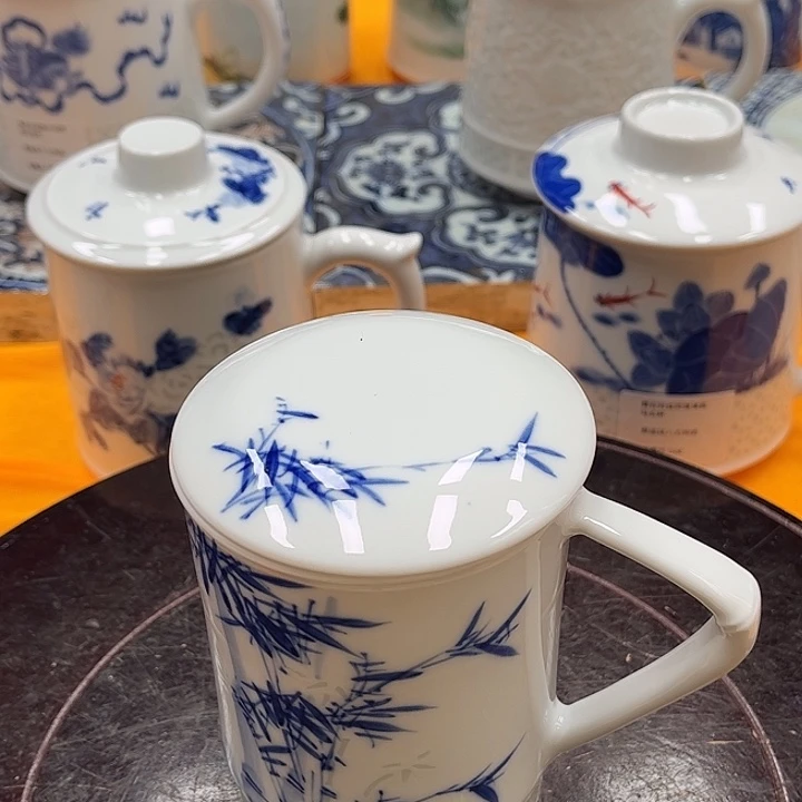 景德镇青花玲珑办公杯