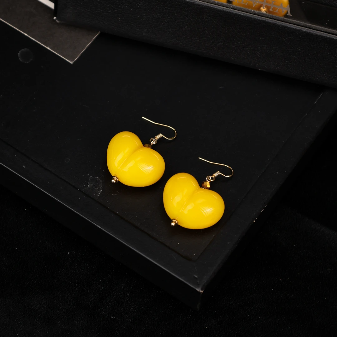 合金耳饰 LZ3959-3鸡黄色屁桃台湾老师琉璃耳环