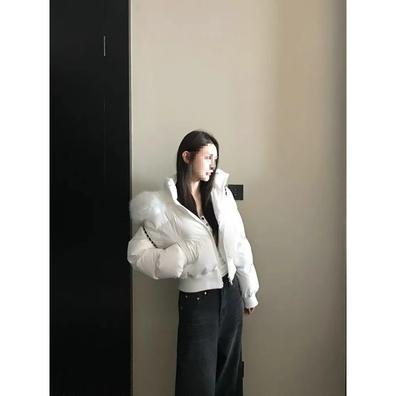 韩版新款毛领连帽棉服加厚冬季收腰短款显瘦修身设计感保暖面包服