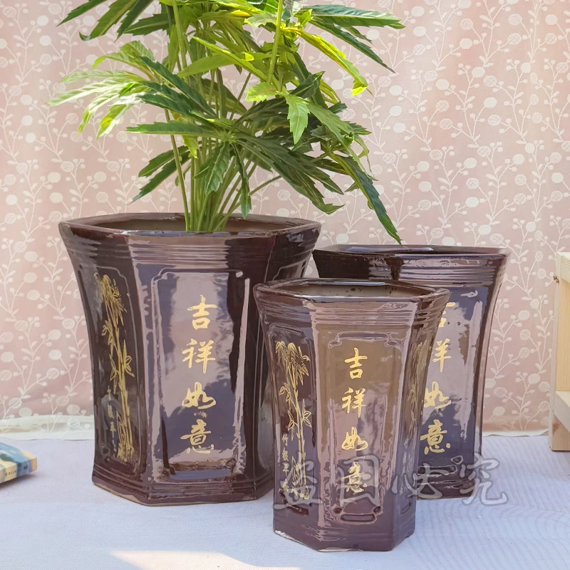 钧文简约白色六角花盆大号家用送塑料底托适合客厅阳台