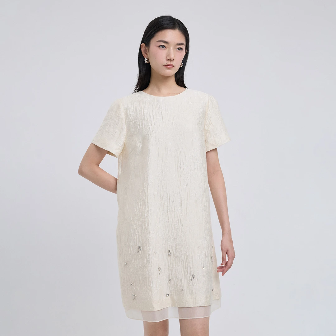 【专柜款连衣裙】25年夏季新款圆领钉钻显瘦气质连衣裙9668