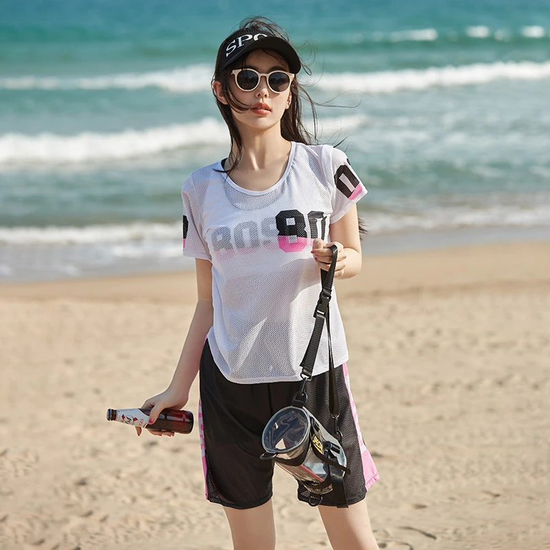大码分体泳衣女款三件套泡温泉五分裤遮肚显瘦保守大尺码加肥加大