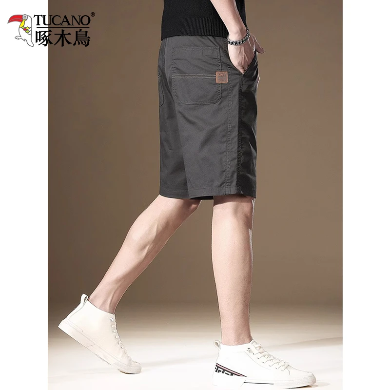 啄木鸟高端美式休闲短裤男士夏季薄款冰丝宽松运动中裤直筒五分裤