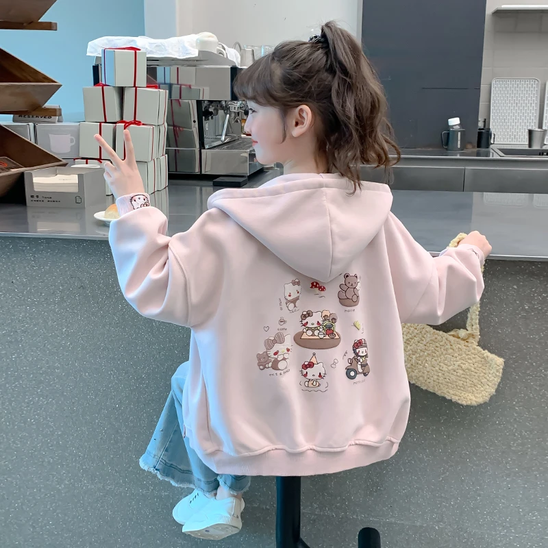 女童秋装外套2025新款小女孩秋季百搭上衣洋气儿童春秋款连帽卫衣