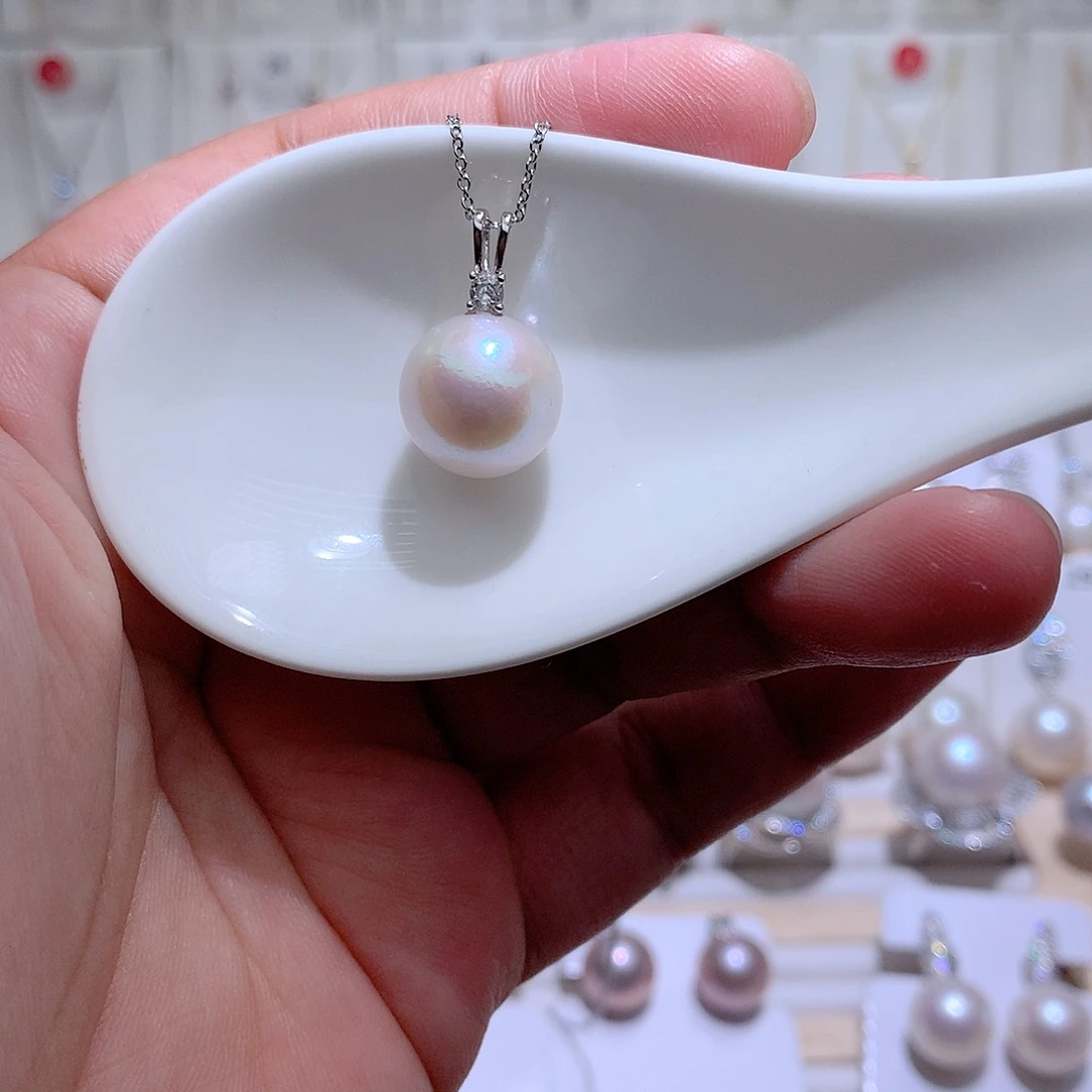 淡水珍珠银S925镶嵌吊坠(赠链)CC13mm