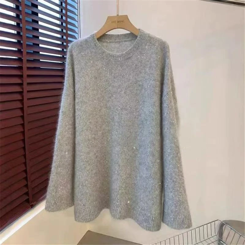 【亮片纱】马海毛细闪亮片毛衣 宽松慵懒风套头针织衫上衣女秋冬
