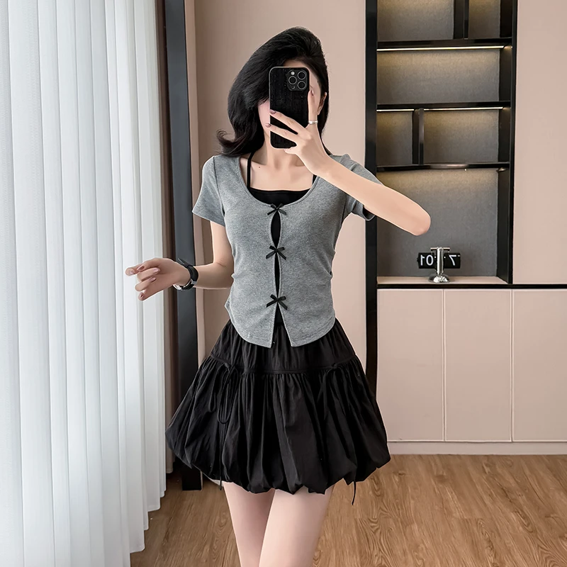小香风套装夏季2025新款150cm145小个子时尚洋气甜美短裙子两件套