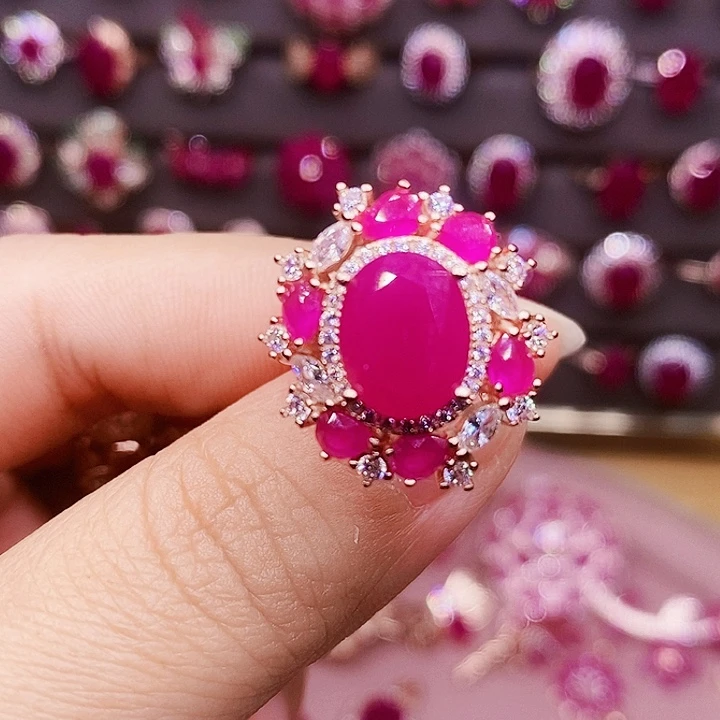 戒指红宝石银S925镶嵌