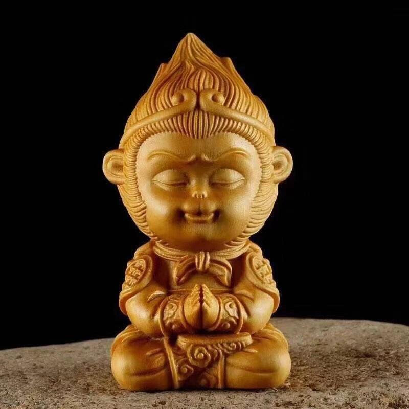 崖柏木打坐悟空摆件猴子小摆件高度11.5