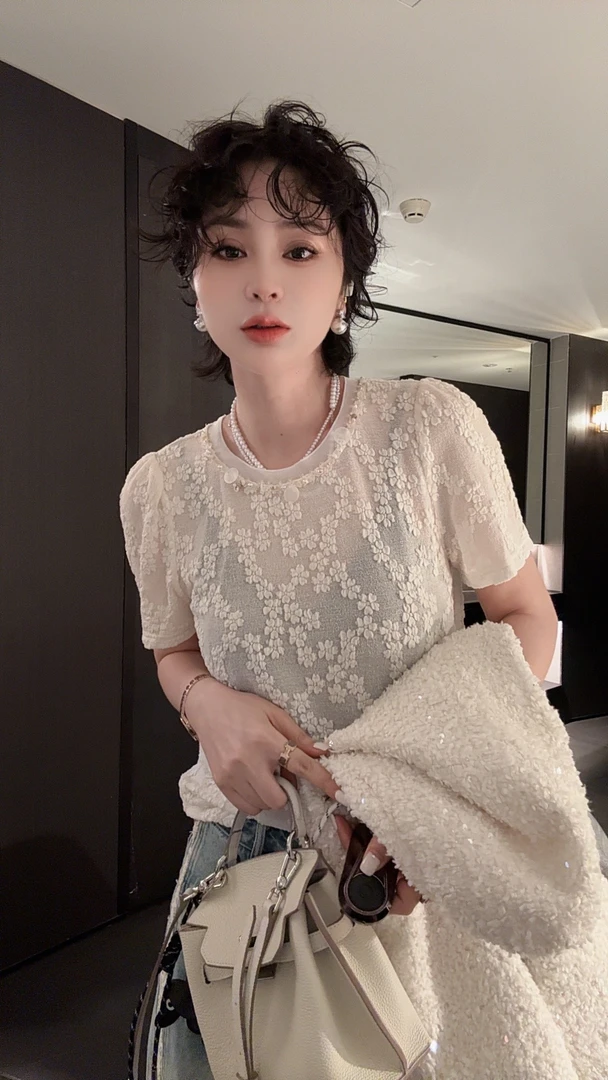 FANYE 2025春夏新款设计感刺绣微透短袖25127