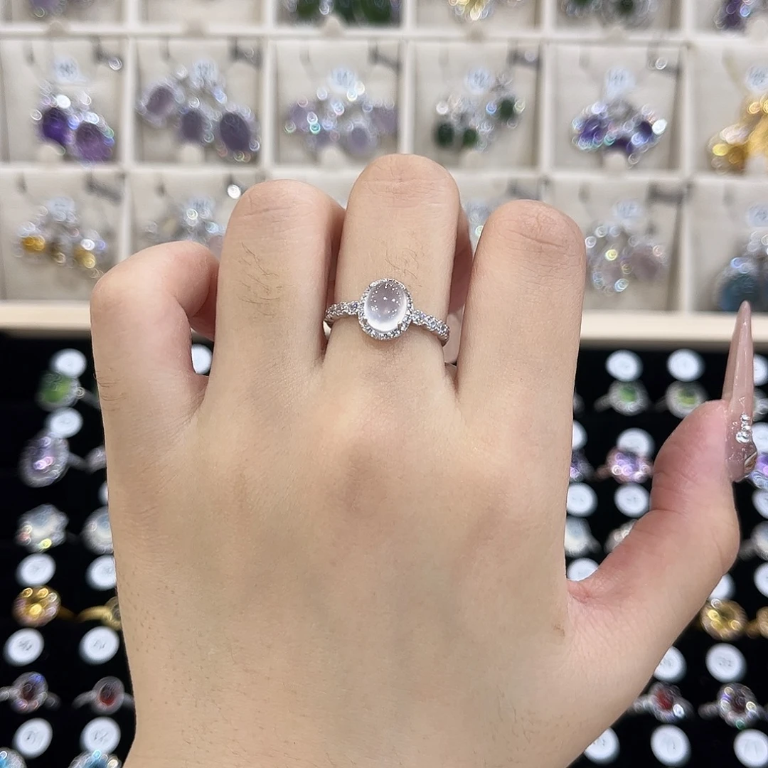 岫玉银S925镶嵌戒指小迷你