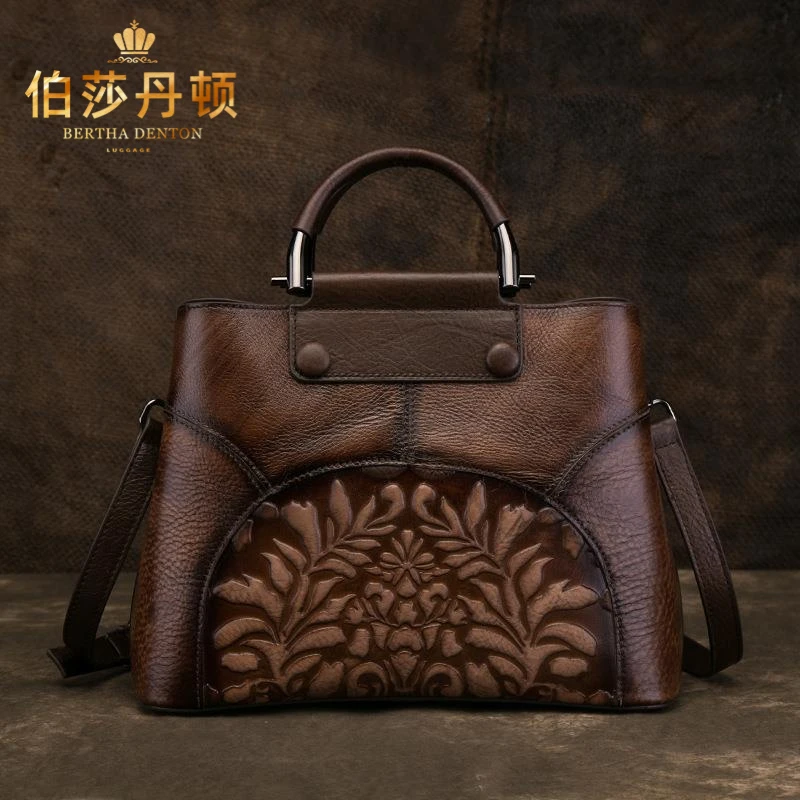 伯莎丹顿真皮包包女士单肩包2025新款斜挎包头层牛皮手提水桶包女