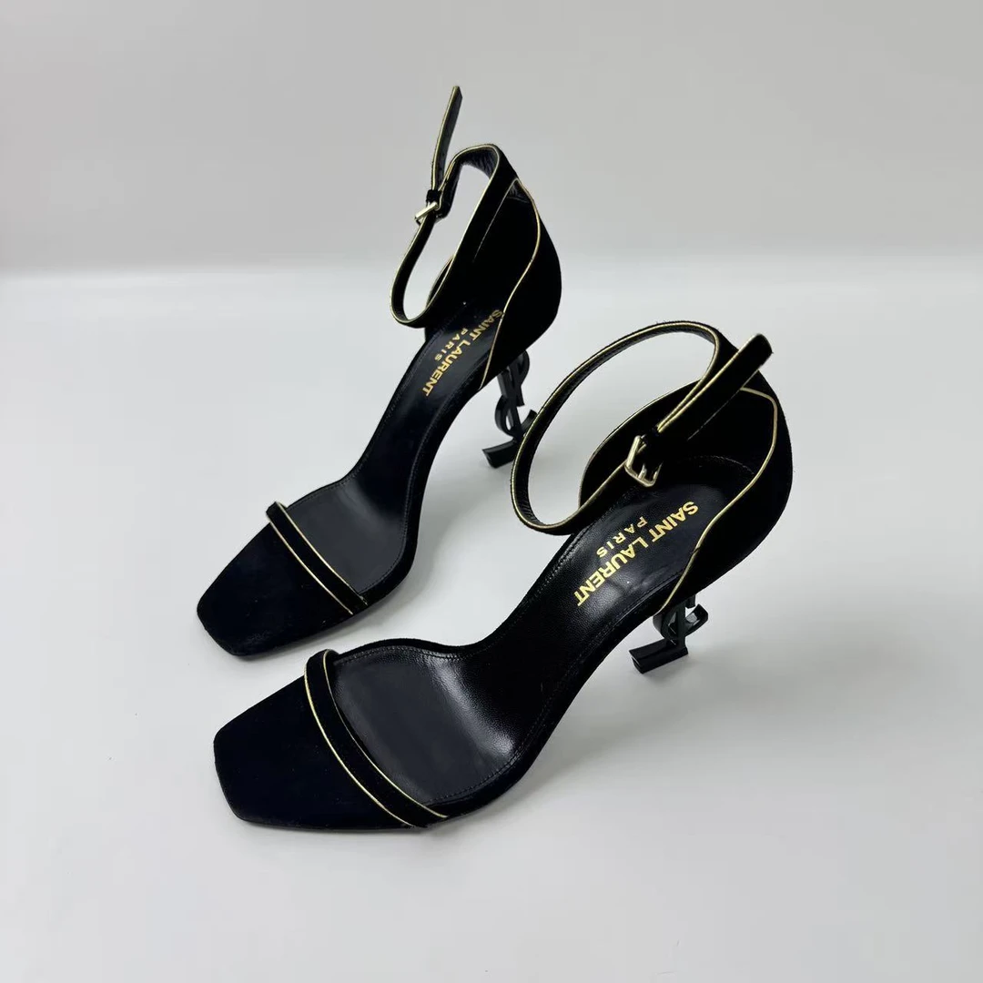 未使用 YSL/圣罗兰 36码/仔仔女鞋/黑色一字带YSL高跟凉鞋1636