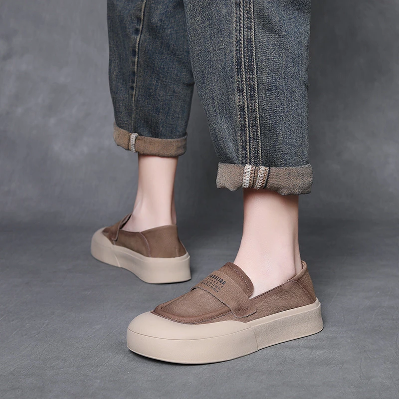 乐福鞋女一脚蹬懒人豆豆鞋2025春季新款头层牛皮软底休闲复古单鞋