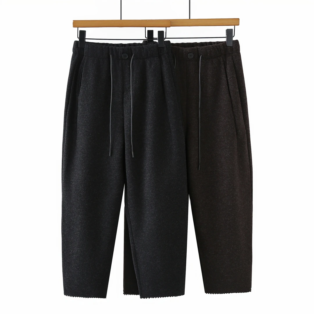 大码胖mm秋冬新款松紧腰哈伦裤加绒加厚花边拼接九分休闲裤女463