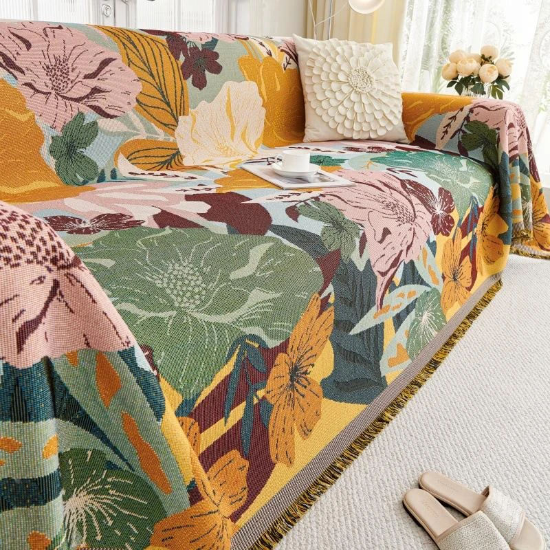 美式复古田园风沙发盖布防尘防猫抓一整张铺盖巾四季通用沙发套罩