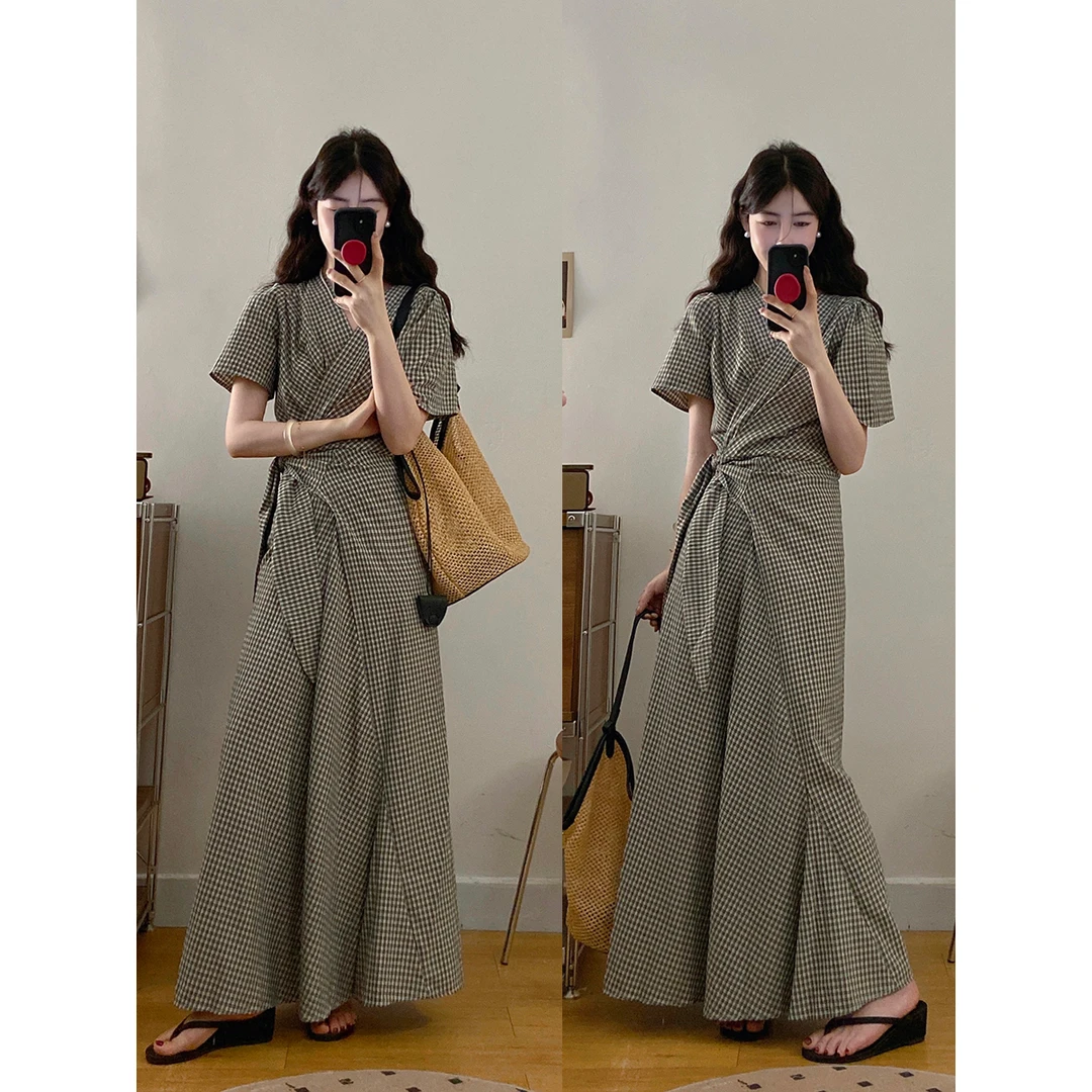 大码女装夏季新款显瘦设计感连衣裙裙子独特系带复古洋气法式裙