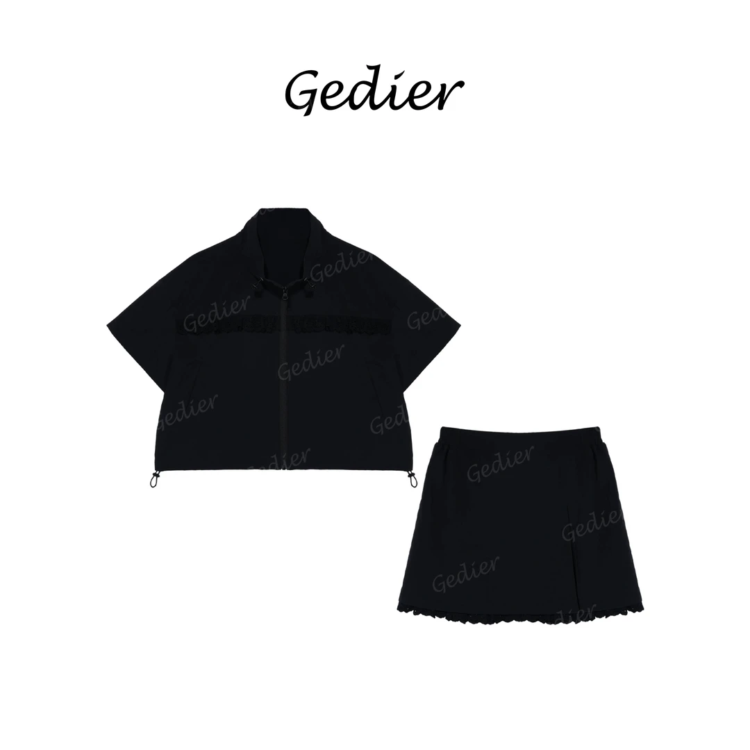 【歌蒂尔】2025春季欧若风时尚短袖上衣+蕾丝边短裙DG510529Y