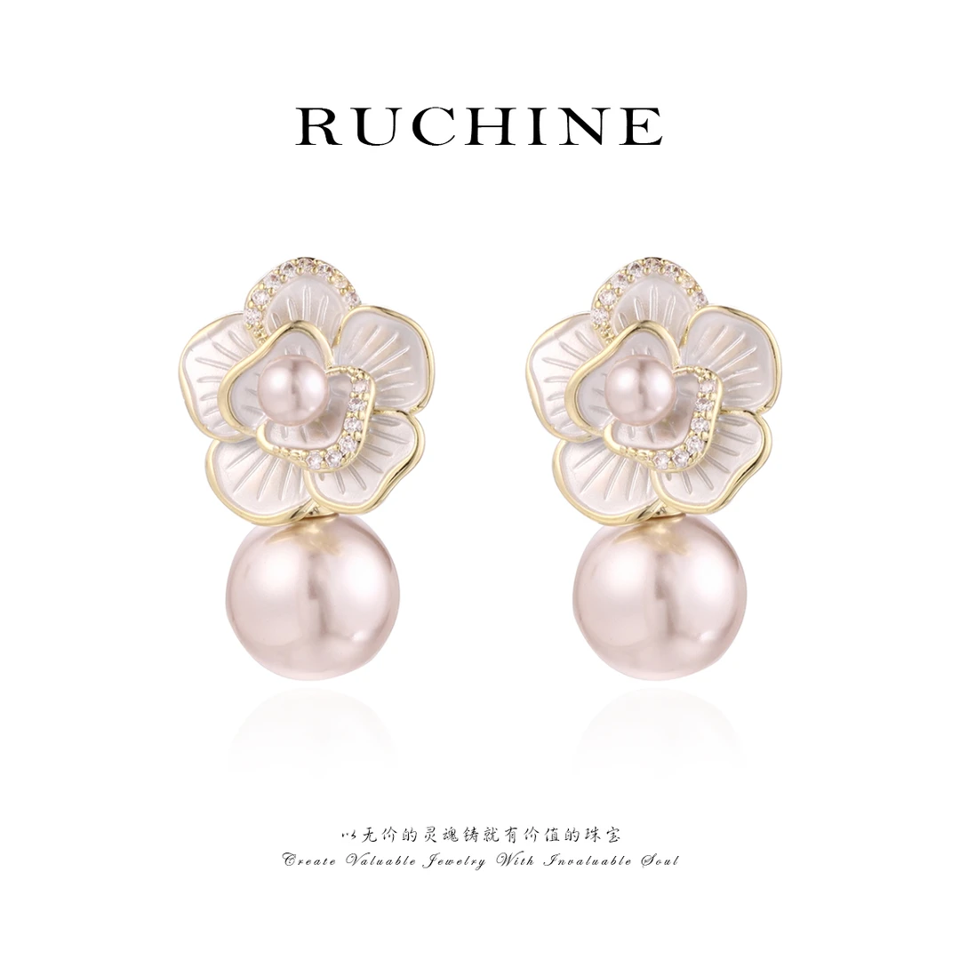 铜合金仿珍珠耳饰 【RUCHINE】美·精致甜美轻奢优雅耳环 C-30394