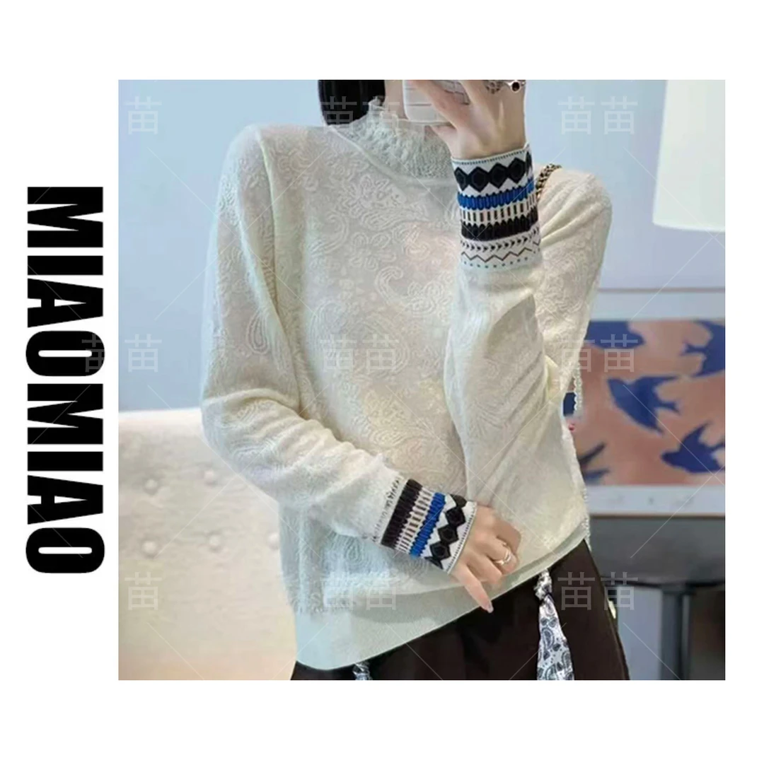 【大码】白玉兰丨2025秋季新品羊毛针织衫花纹套头2322