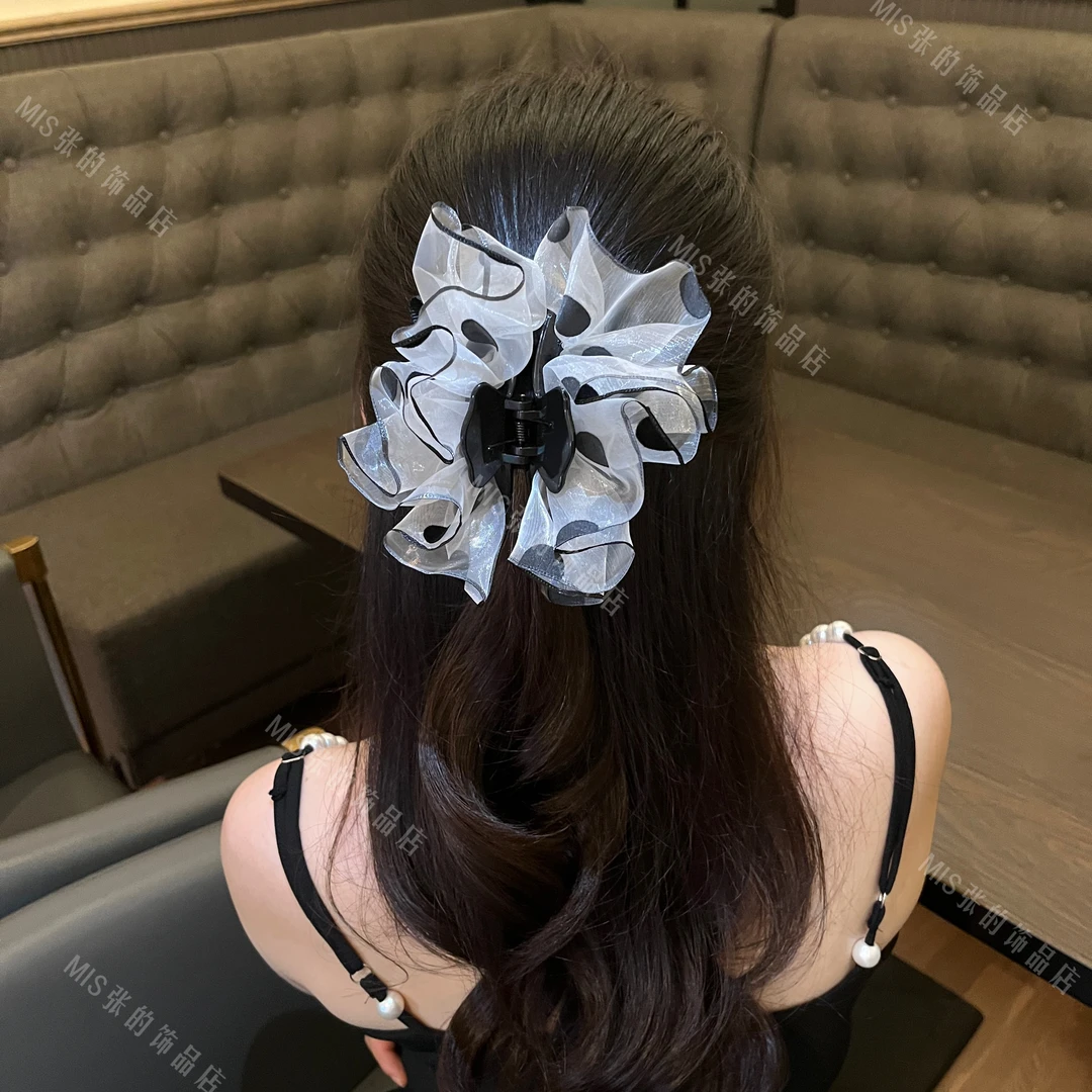 帛妃  东大门韩版波点欧根纱仙女减龄ins抓夹法式小香风超仙森系