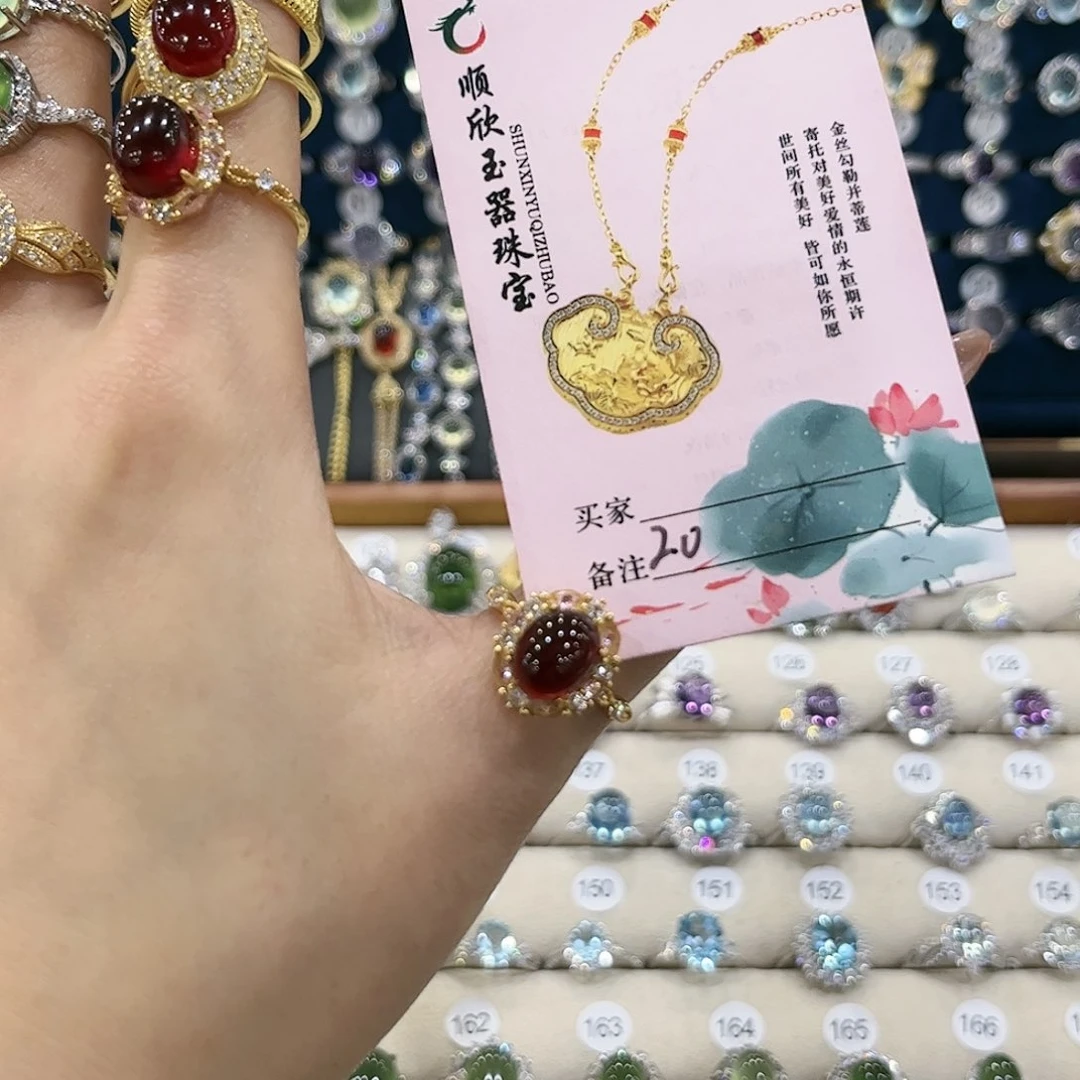 石榴石女款银S925镶嵌面***咪戒指20