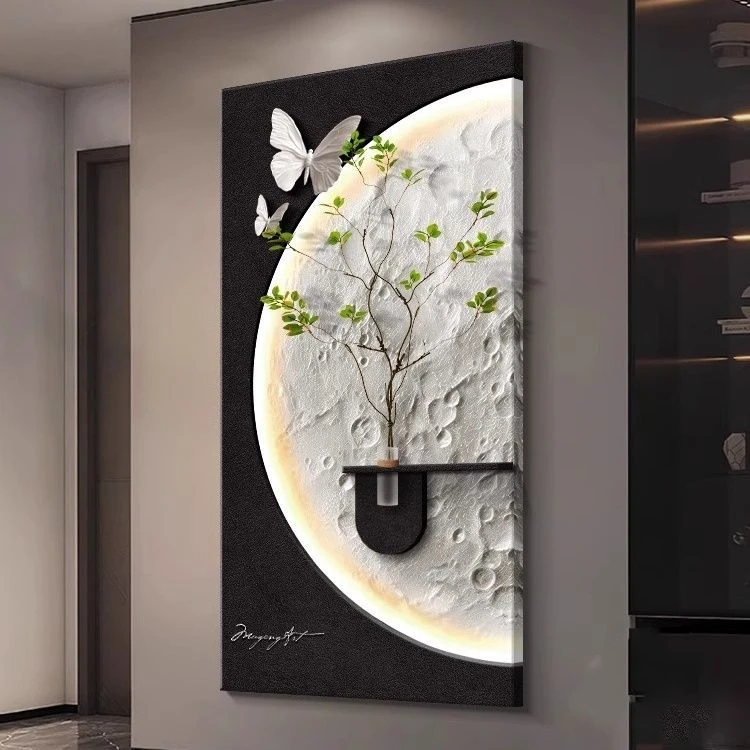 水培绿植入户玄关装饰画正对门月球高级感壁立体走廊过道尽头挂画