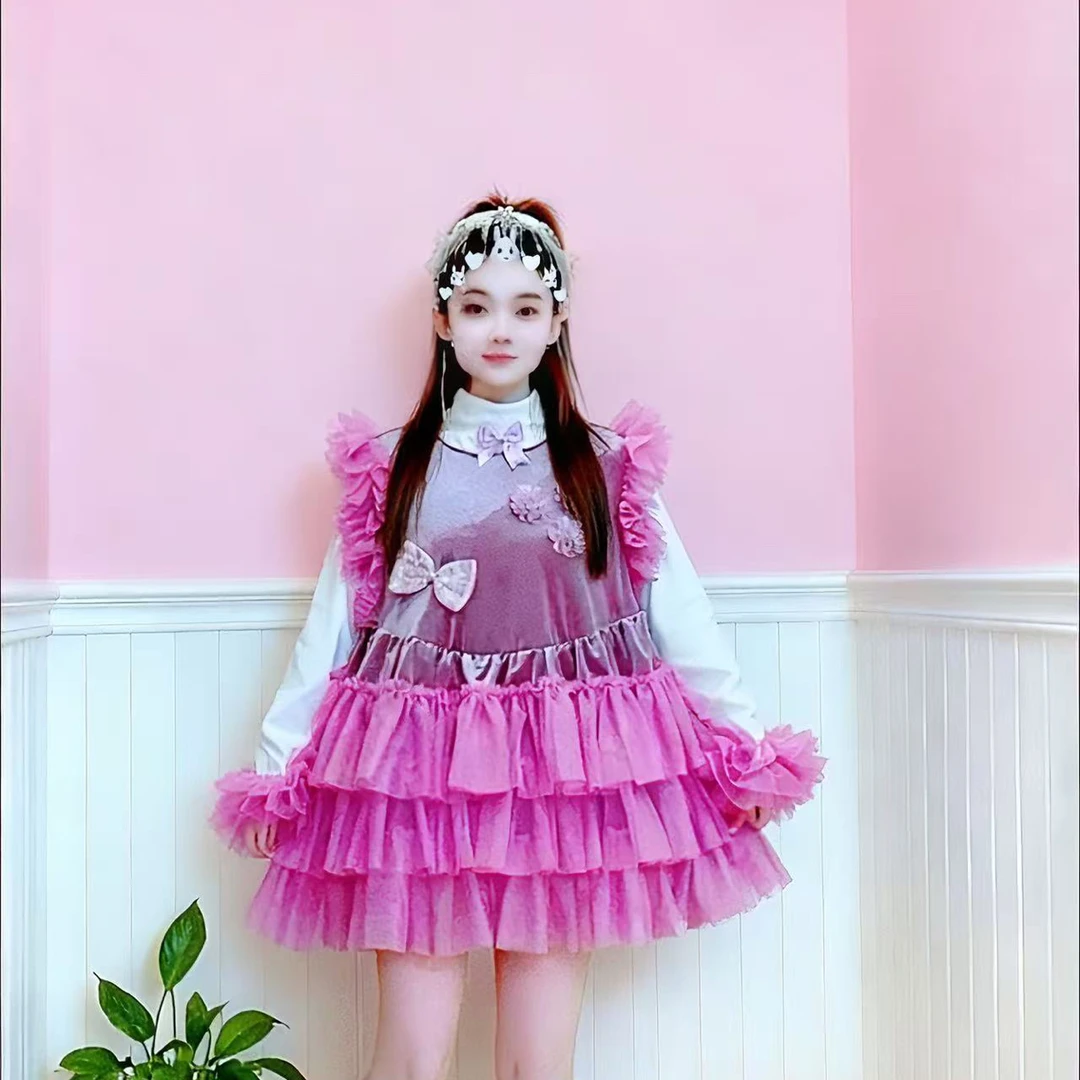 【面条仙仙】3689#秋冬仙仙丝绒减龄蓬蓬背心连衣裙