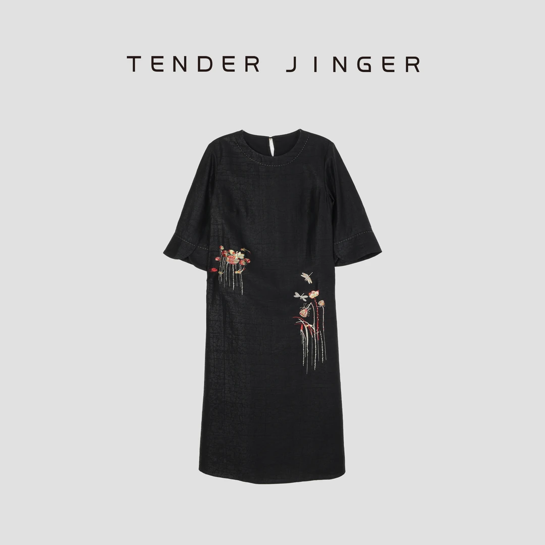 Tender Jinger【黑标】香云纱黑龟连衣裙T52LAN30592