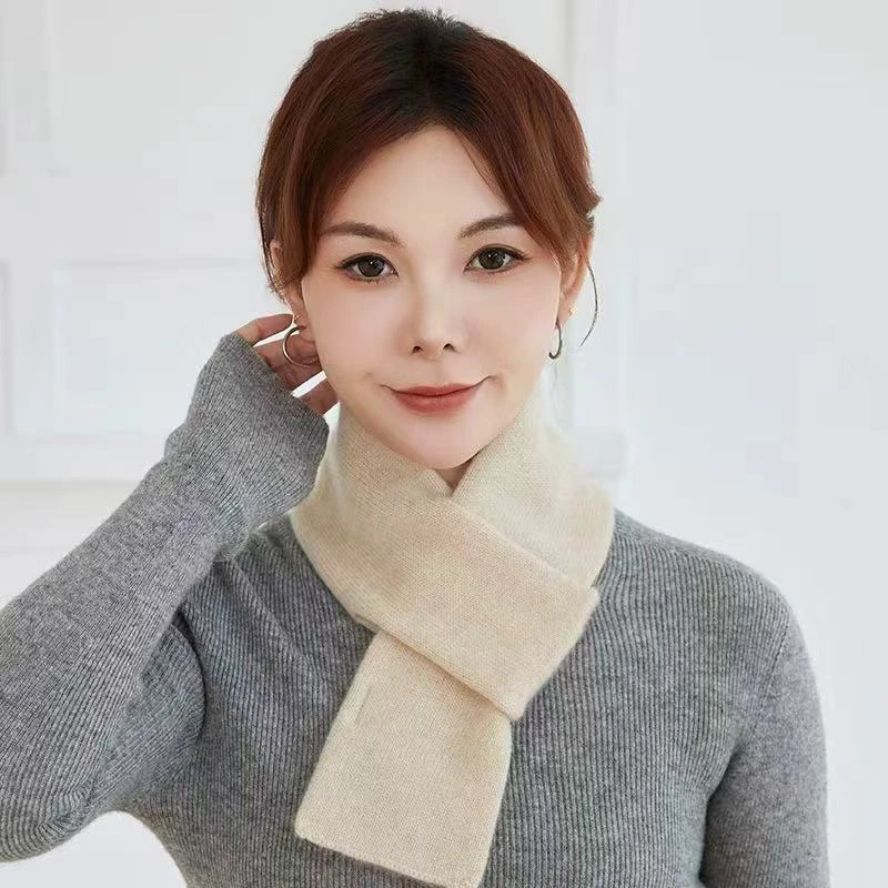 秋冬新款100%纯山羊绒围巾女保暖护颈针织毛线围脖百搭保暖假领子
