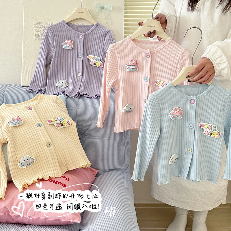 女小童贴布开衫卡通T恤2025春装新品女宝宝春季时尚洋气上衣韩版