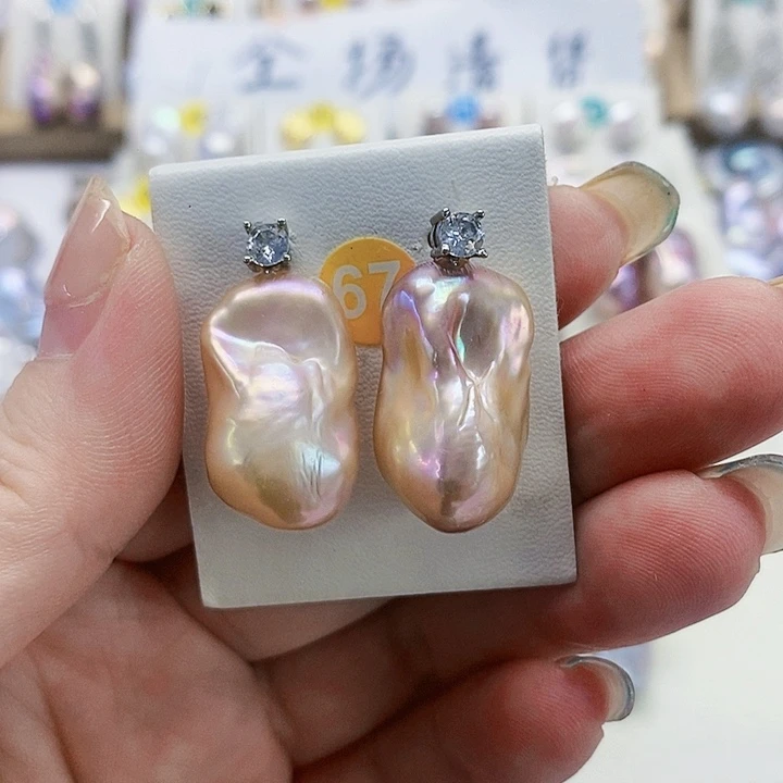银S925镶嵌耳饰淡水珍珠