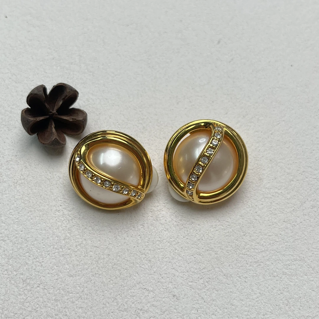 铜合金仿珍珠耳饰 【六六中古】孤品复古耳夹th8213